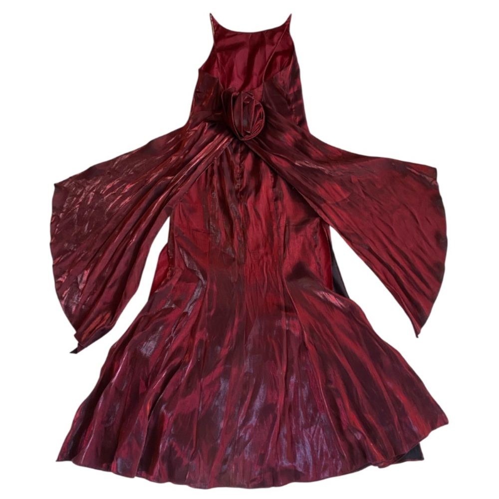 Vintage 90s Red Taffeta Bias Gown Dress Rose Detail Goth Vampy Whimsigoth Small